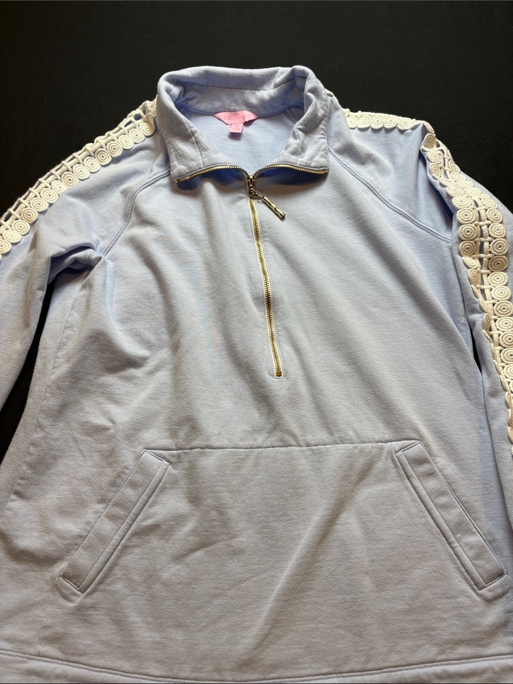 Lilly Pulitzer Light blue Half-Zip Pullover w/ Lace-Trim Shoulders & Sleeves